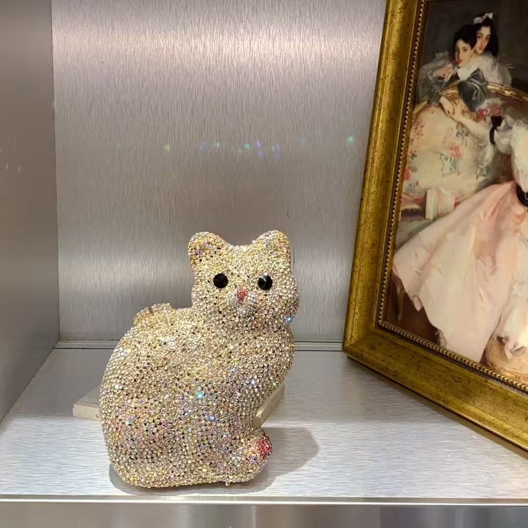 골드 귀여운 고양이 모양 여성 핸드백 웨딩 파티 크리스 - Luxury Bags Cute 리뷰 및 가격